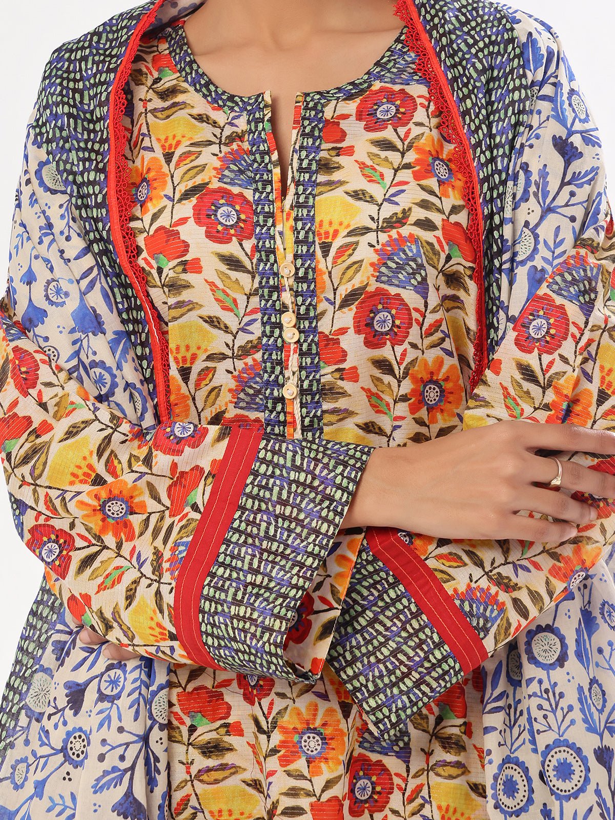 3Pc Printed Pret Suit Masoori Lawn Blue - OW3P-2412030