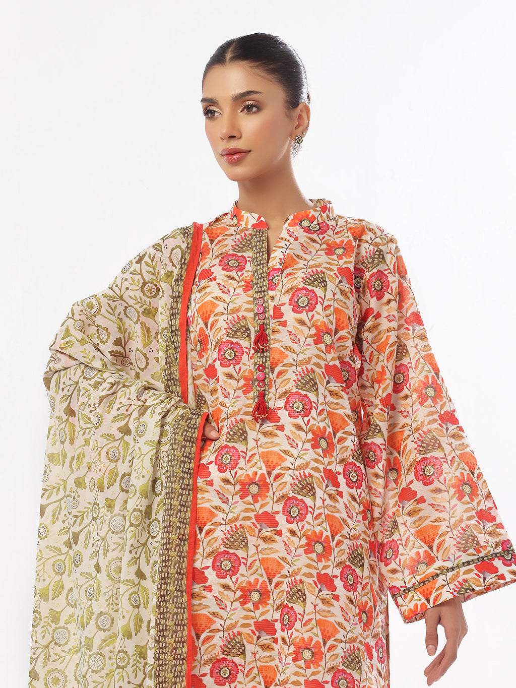 3Pc Printed Pret Suit Masoori Lawn Green - OW3P-2412029