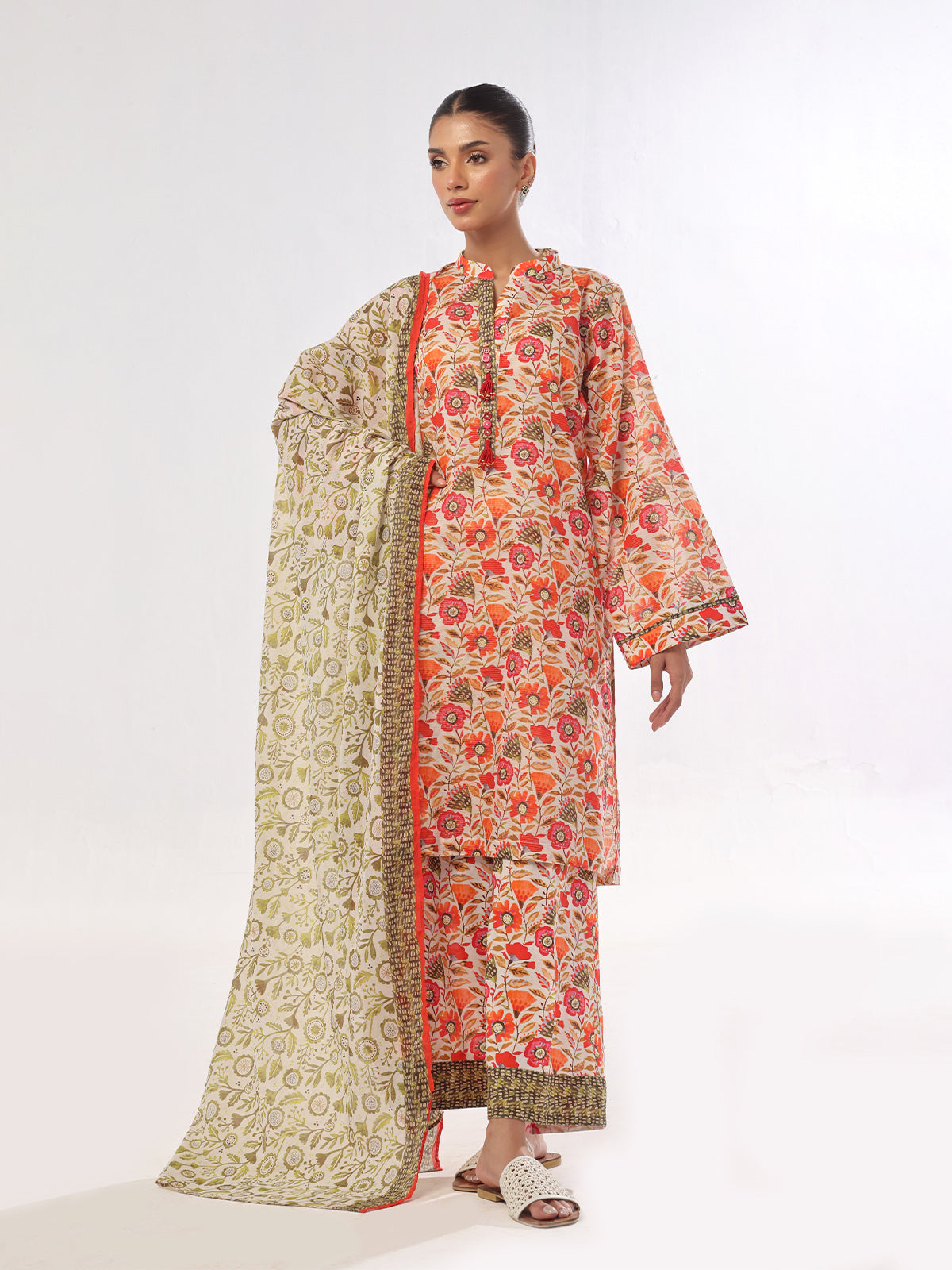 3Pc Printed Pret Suit Masoori Lawn Green - OW3P-2412029