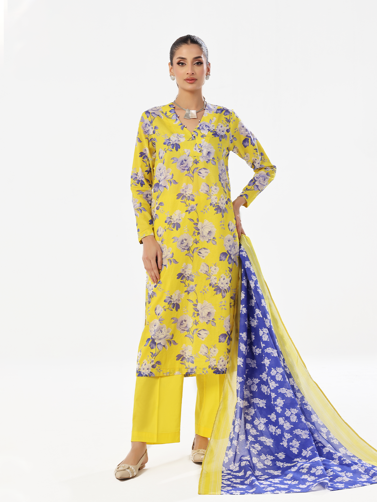 3Pc Printed Pret Suit Masoori Lawn Yellow - OW3P-2412036