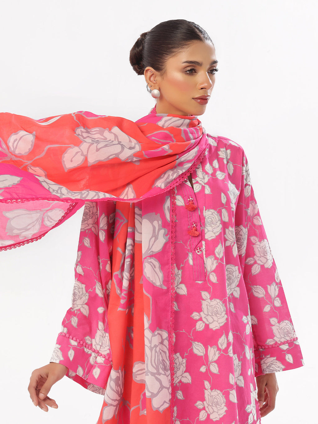 2Pc Printed Pret Shirt & Trouser Swiss Lawn Pink - OW2P-2412032