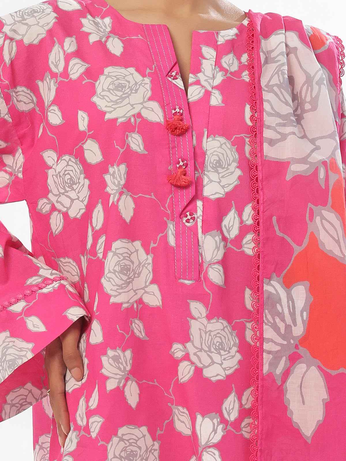 2Pc Printed Pret Shirt & Trouser Swiss Lawn Pink - OW2P-2412032