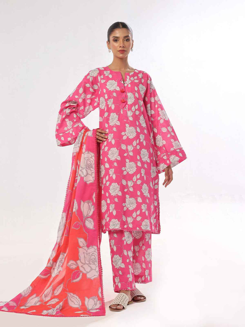 2Pc Printed Pret Shirt & Trouser Swiss Lawn Pink - OW2P-2412032