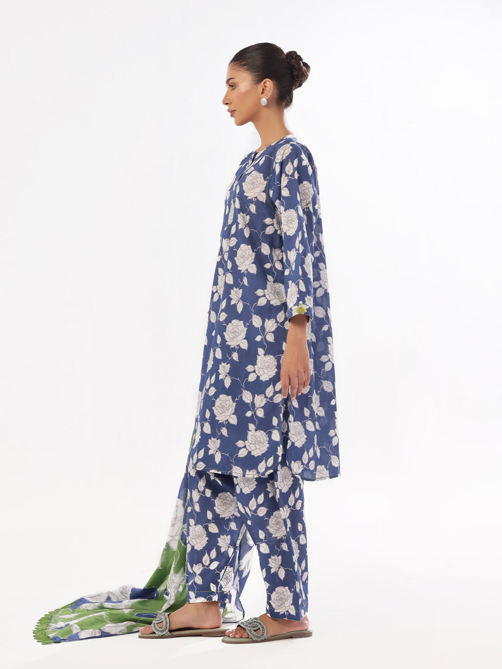 3Pc Printed Pret Suit Swiss Lawn Blue - OW3P-2412031