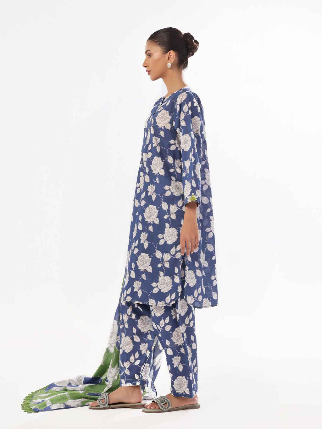 3Pc Printed Pret & Unstitched Suit Swiss Lawn Blue