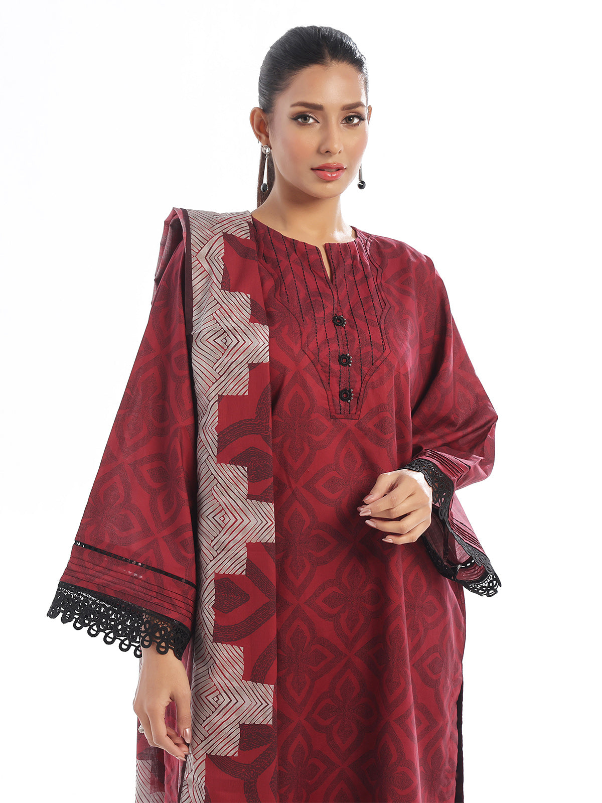 3PC Printed Pret & Unstitched Suit Lawn Rust