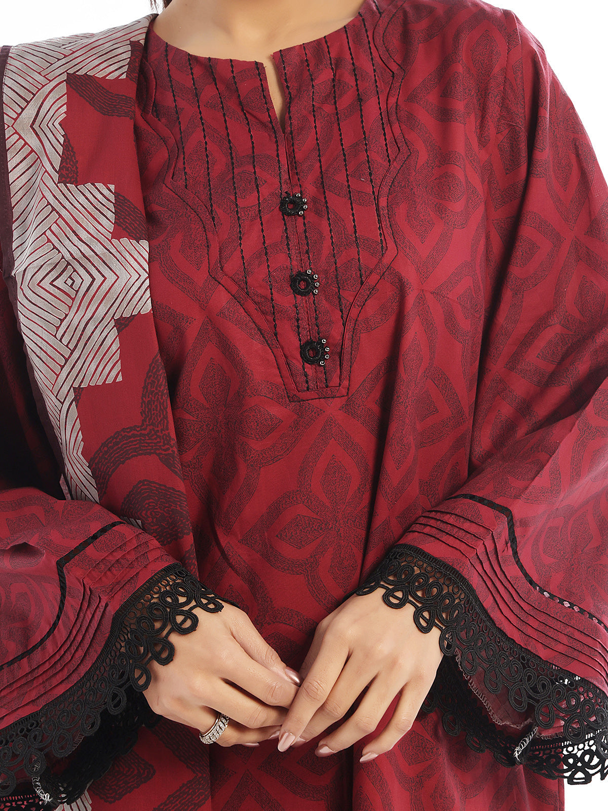 3PC Printed Pret & Unstitched Suit Lawn Rust