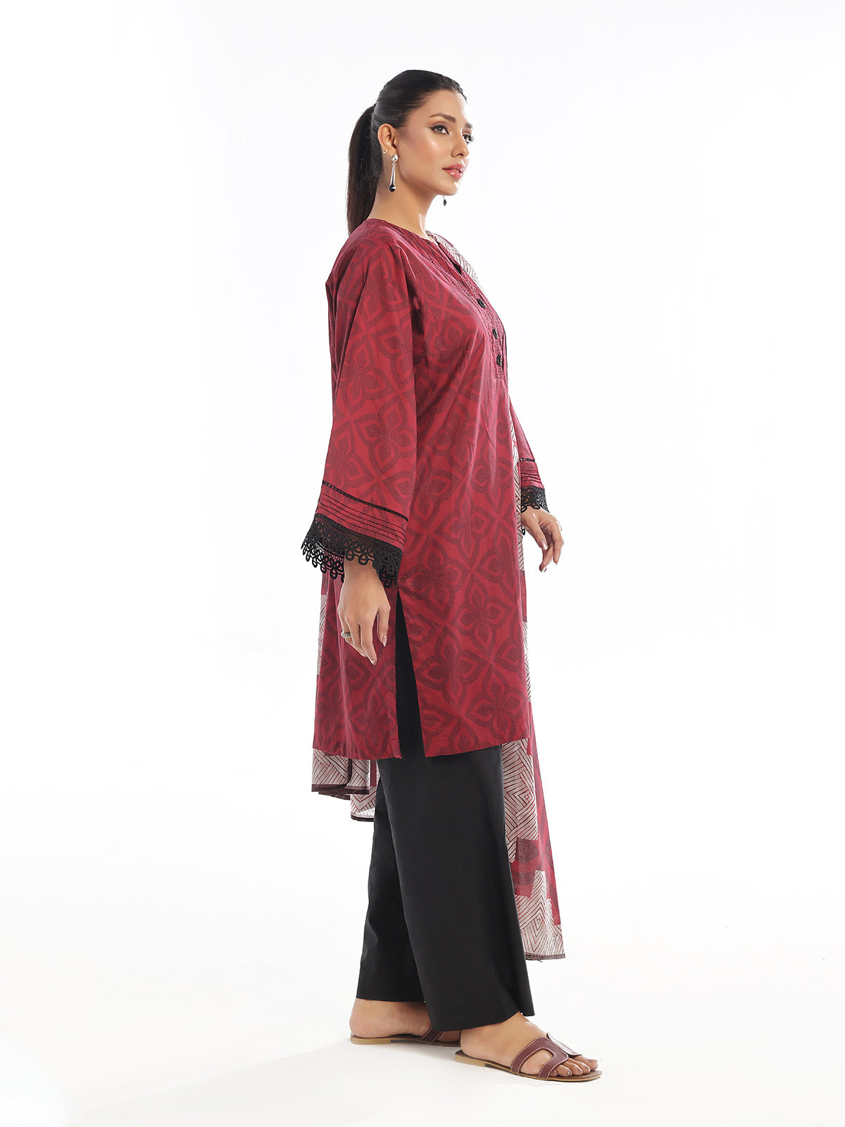 3PC Printed Pret & Unstitched Suit Lawn Rust