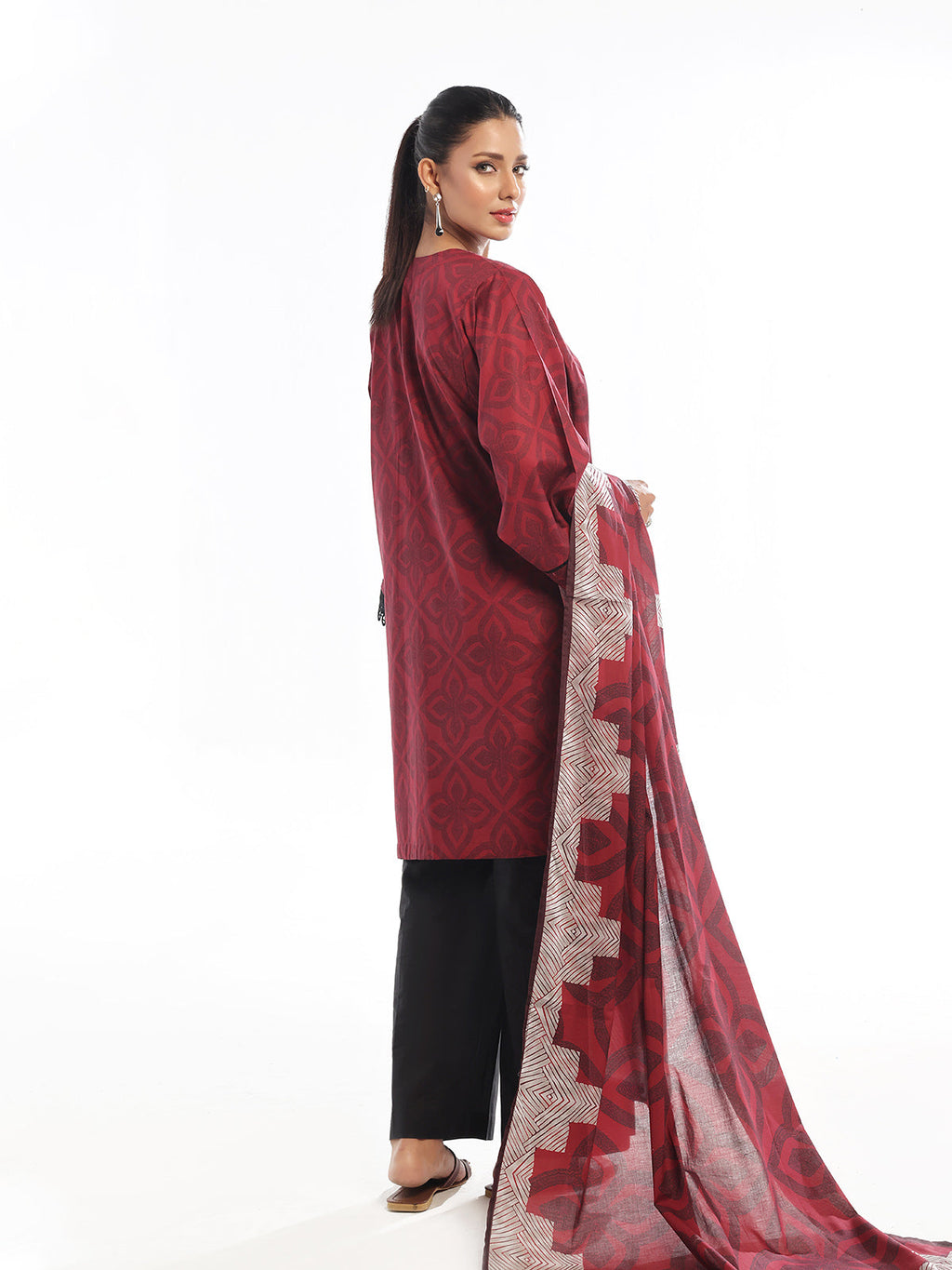 3PC Printed Pret & Unstitched Suit Lawn Rust