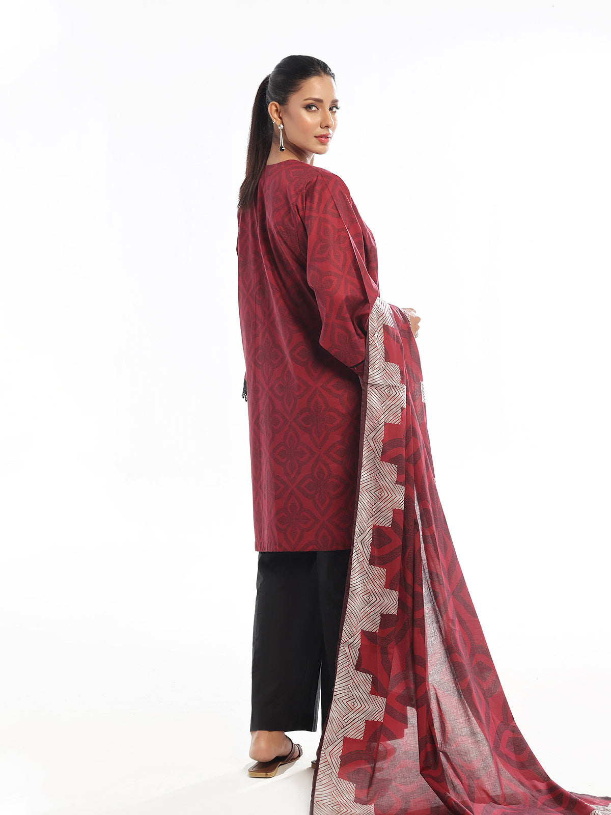 3PC Printed Pret & Unstitched Suit Lawn Rust