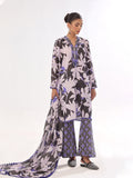 3Pc Printed Unstitched Swiss Lawn Black & Blue - OL3P-6342-A
