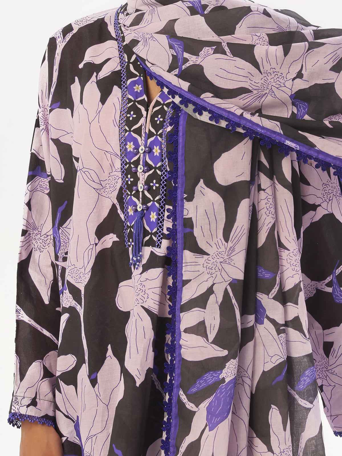 3Pc Printed Pret & Unstitched Suit Swiss Lawn Black & Blue