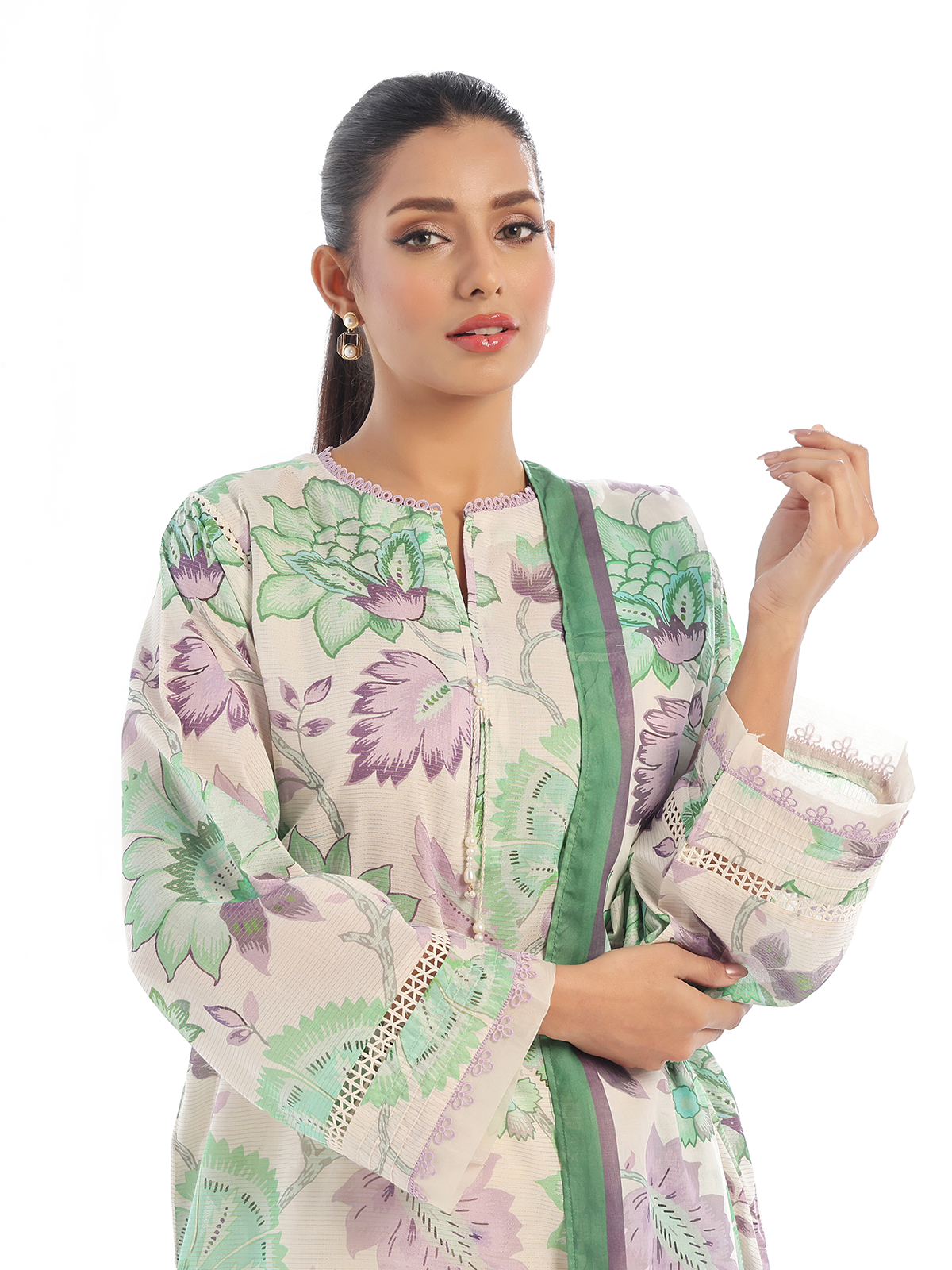 3Pc Printed Pret Suit Masoori Lawn Green - OW3P-2412035
