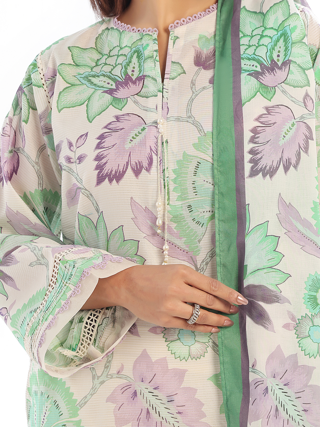3Pc Printed Pret Suit Masoori Lawn Green - OW3P-2412035
