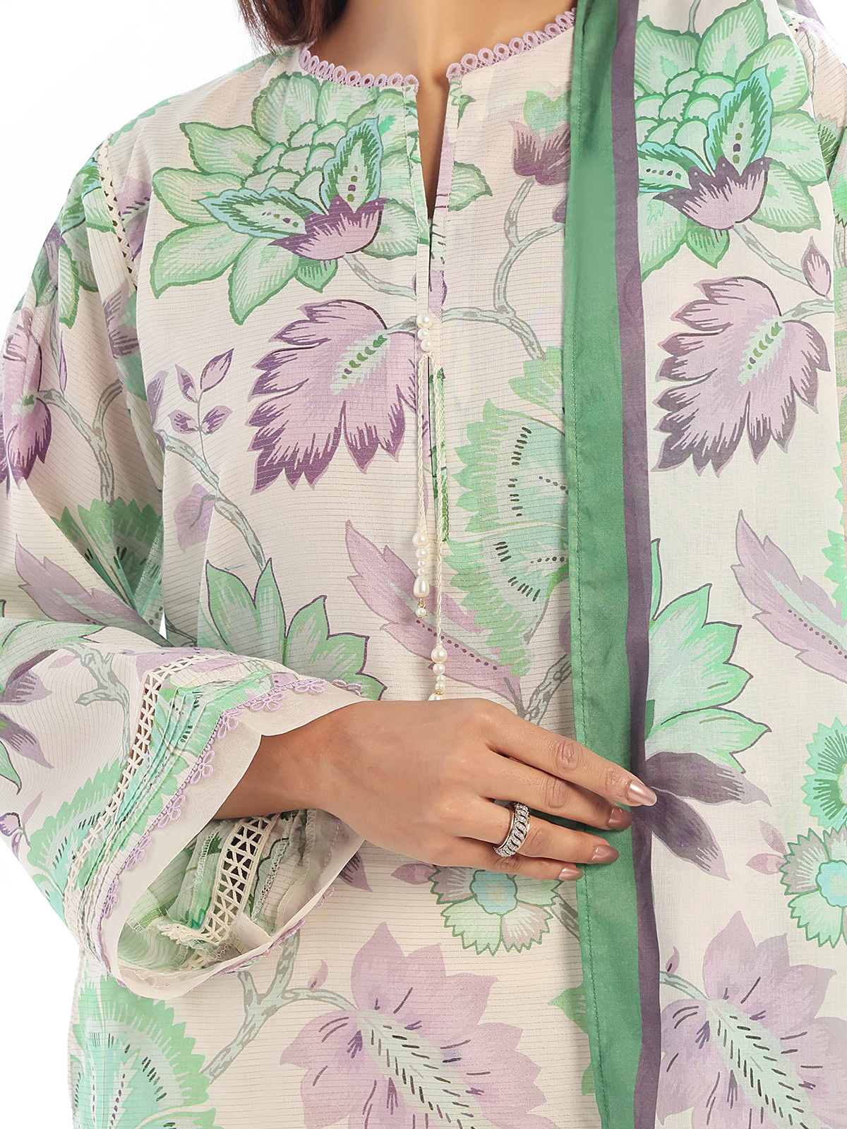 3Pc Printed Pret & Unstitched Suit Masoori Lawn Green