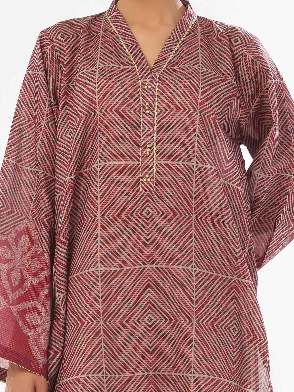 1Pc Printed Pret & Unstitched Kurti Masoori Lawn Maroon