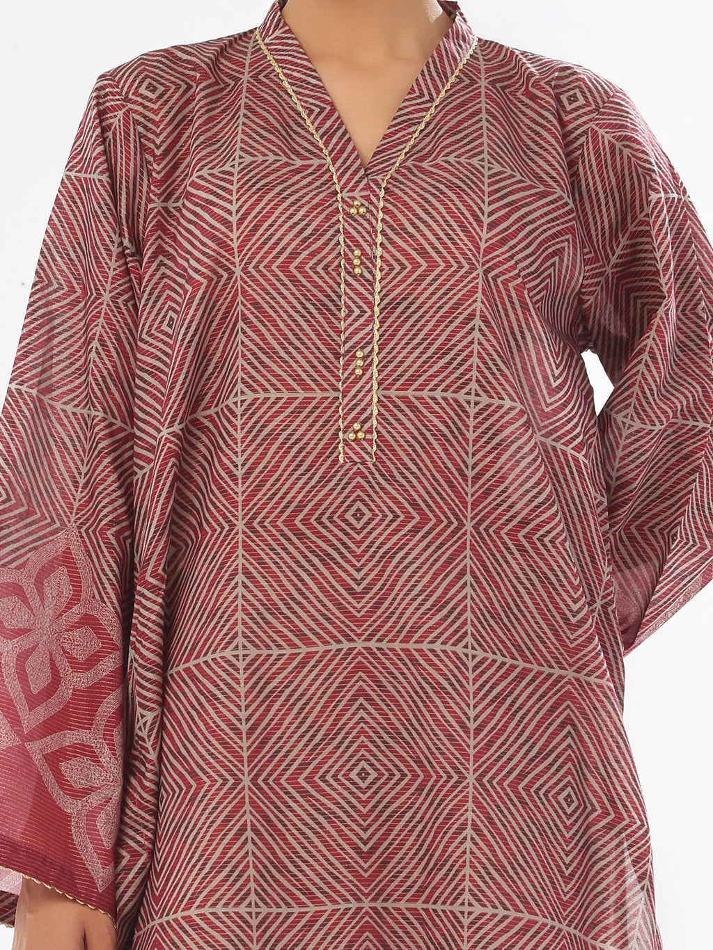 1Pc Printed Pret & Unstitched Kurti Masoori Lawn Maroon