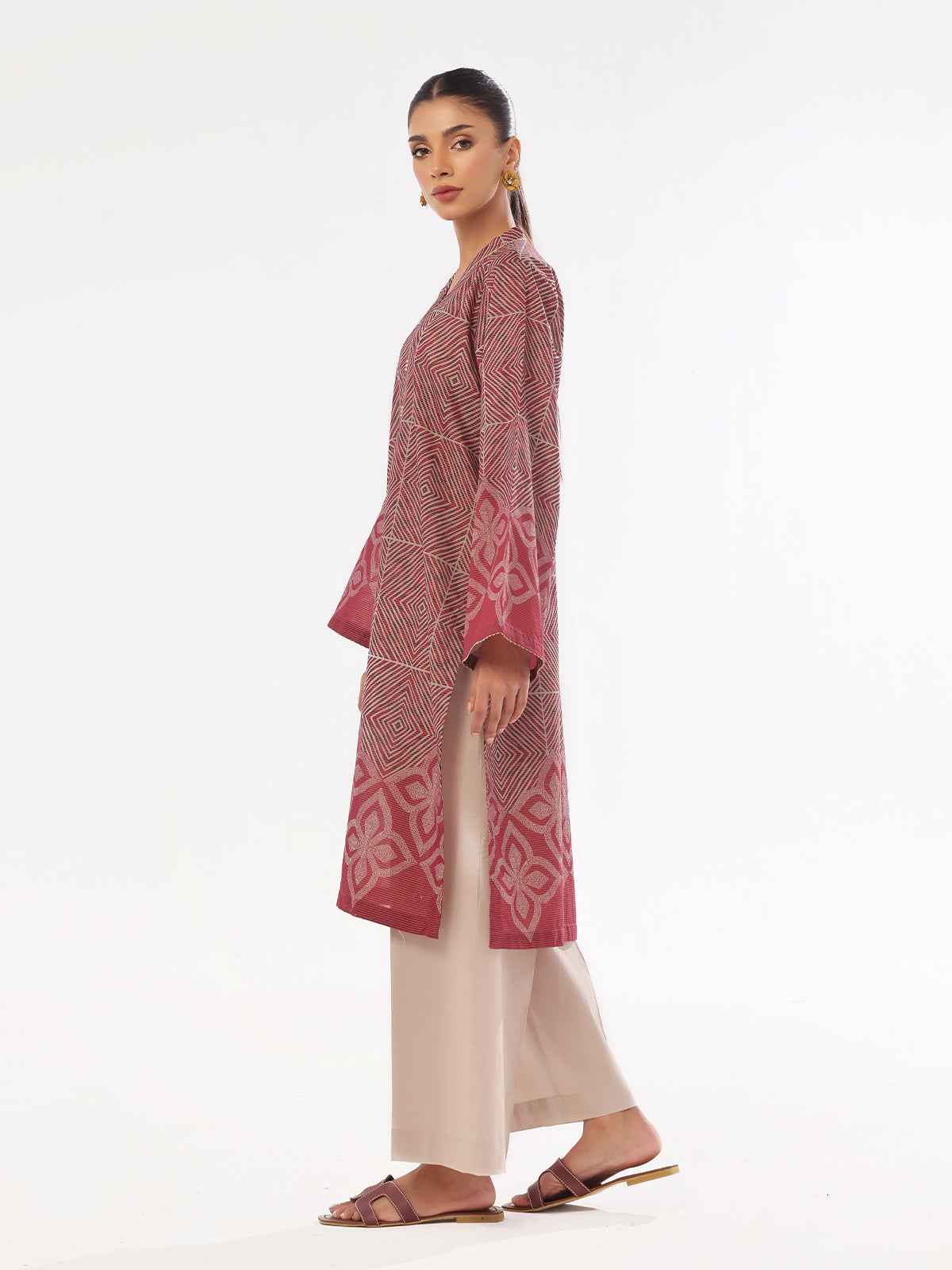 1Pc Printed Pret & Unstitched Kurti Masoori Lawn Maroon
