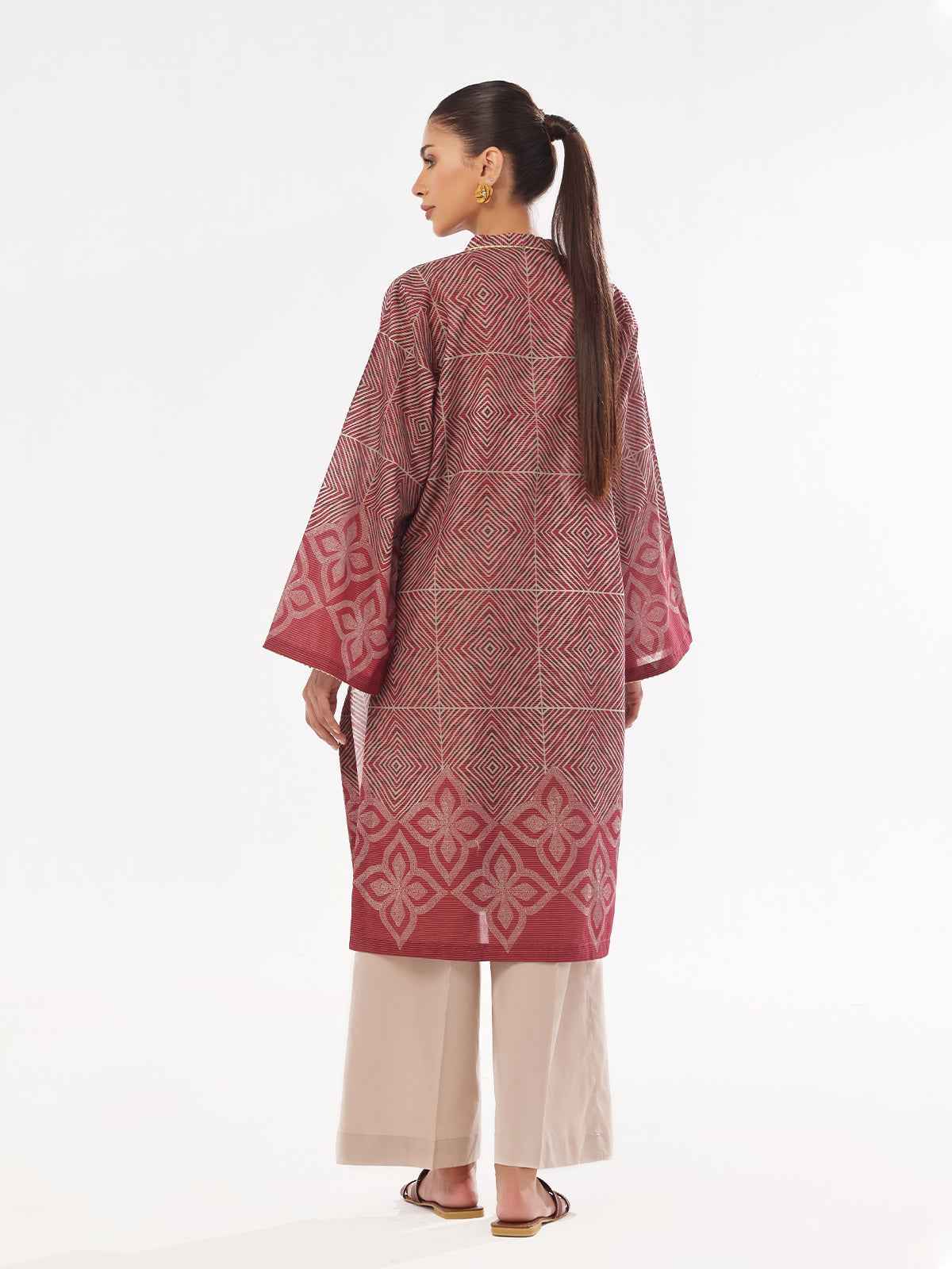 1Pc Printed Pret & Unstitched Kurti Masoori Lawn Maroon