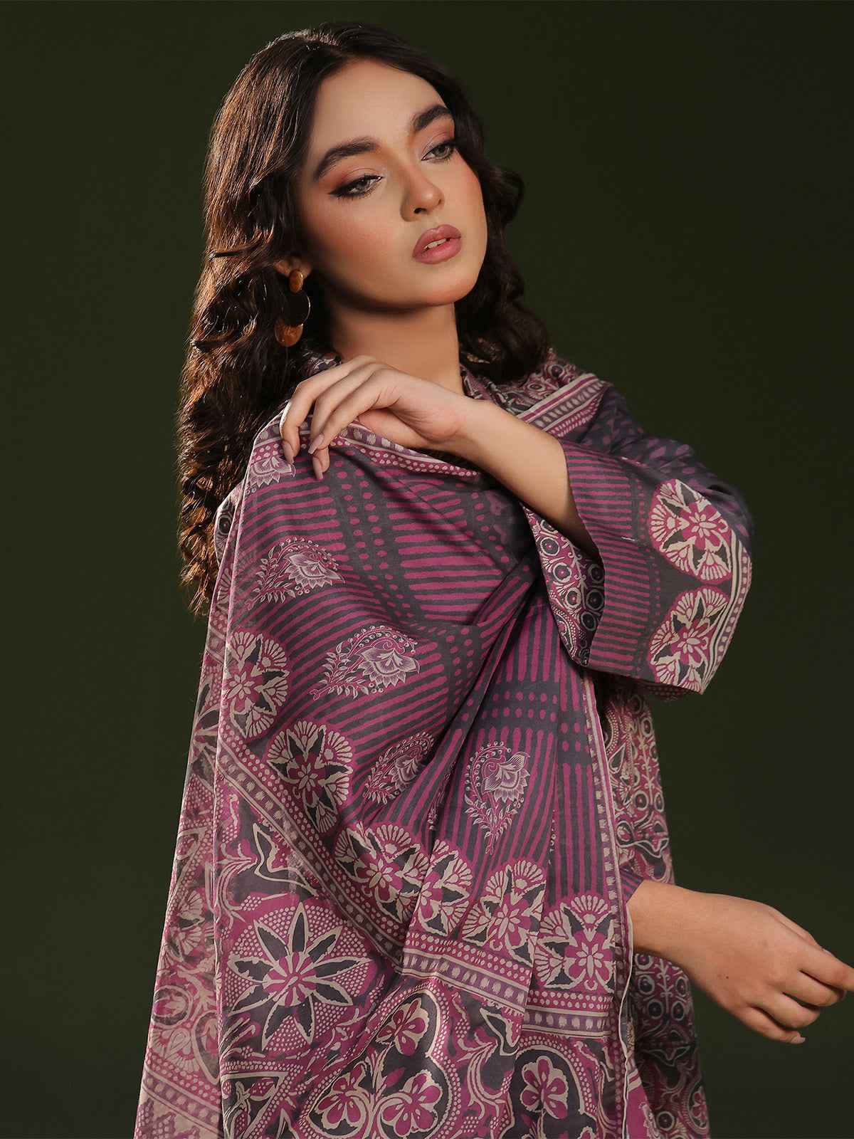 3Pc Printed Pret Suit Cambric Magenta - OW3P-2411015