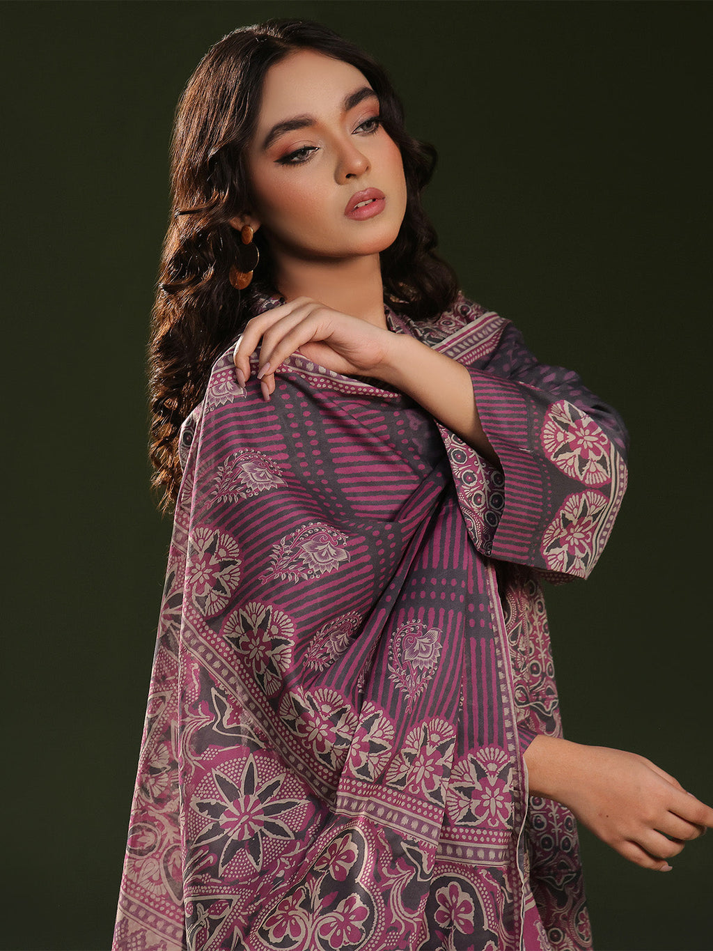 3Pc Printed Unstitched Cambric Magenta - OC3P-6267-A