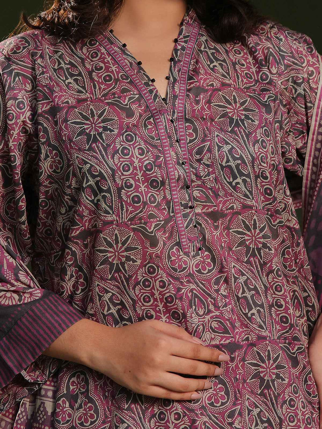 3Pc Printed Pret Suit Cambric Magenta - OW3P-2411015