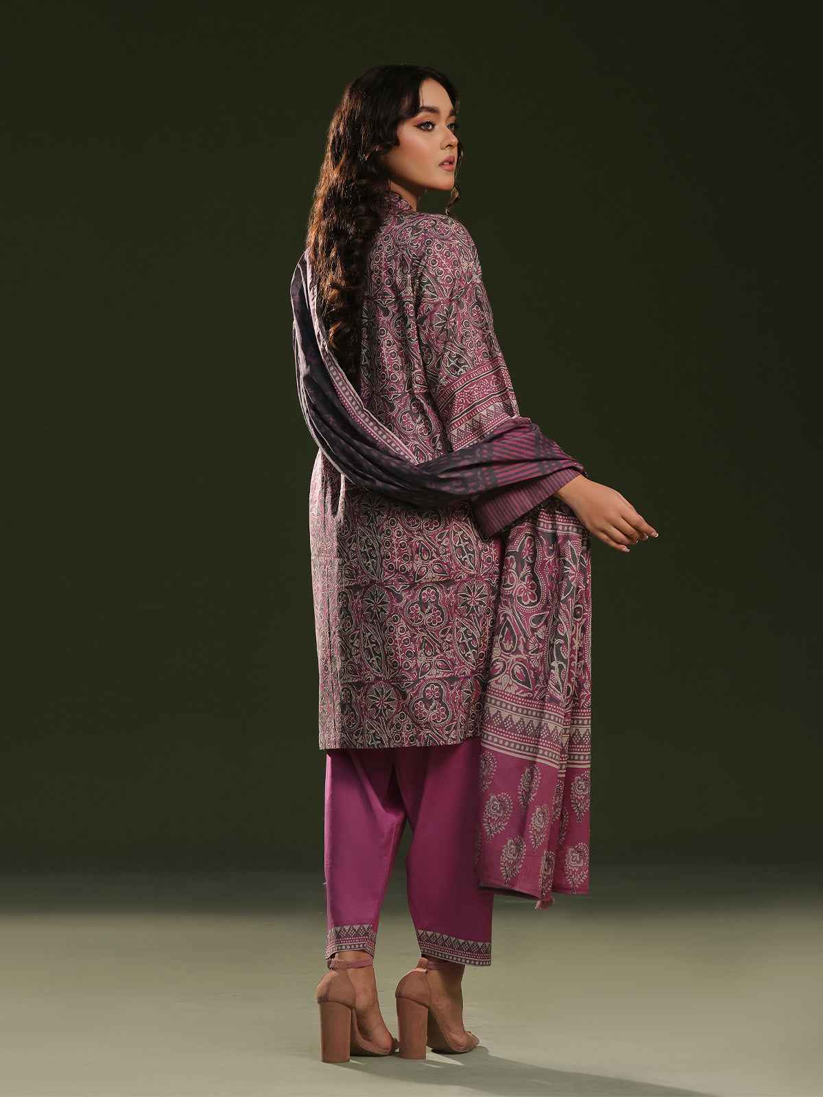 3Pc Printed Pret Suit Cambric Magenta - OW3P-2411015