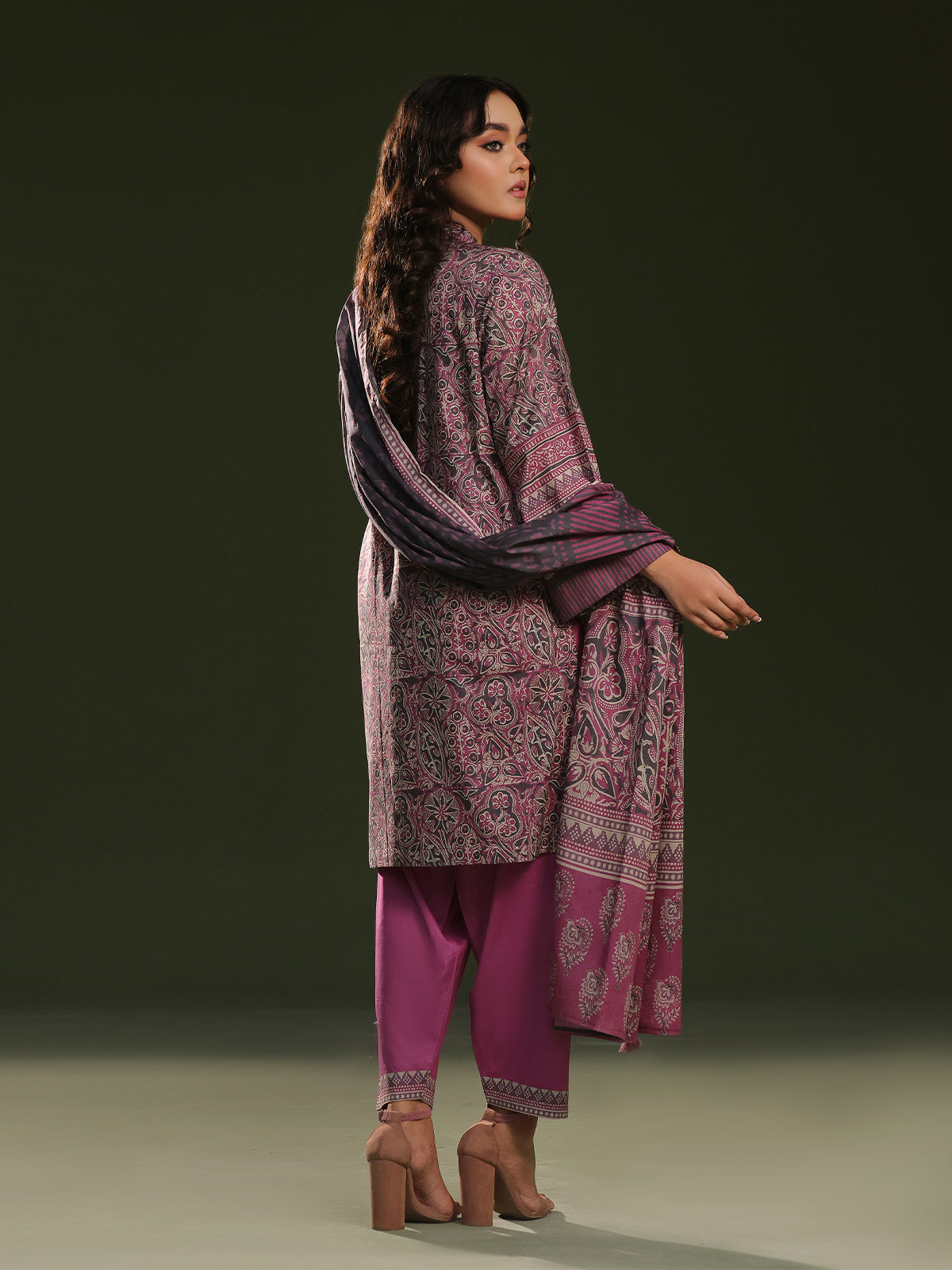 3Pc Printed Unstitched Cambric Magenta - OC3P-6267-A