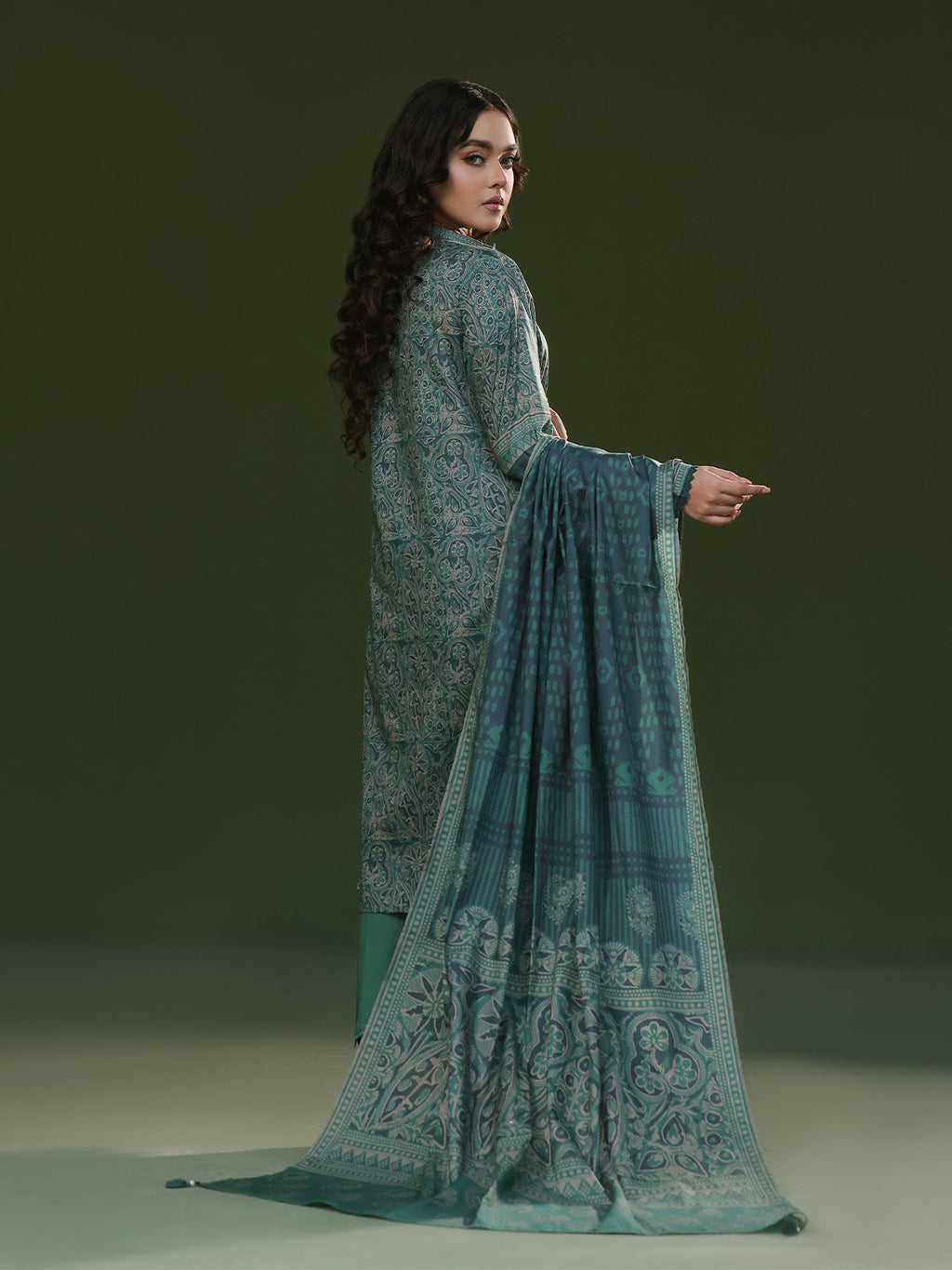 3Pc Printed Unstitched Cambric Green - OC3P-6267-B