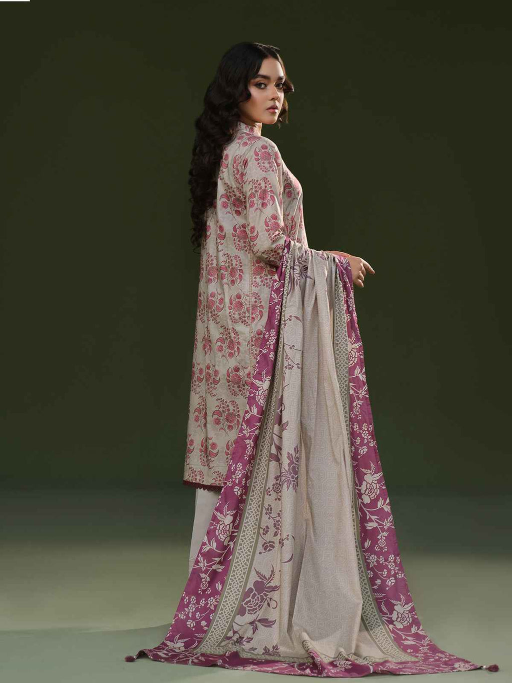 3Pc Printed Pret Suit Cambric Beige - OW3P-2411019