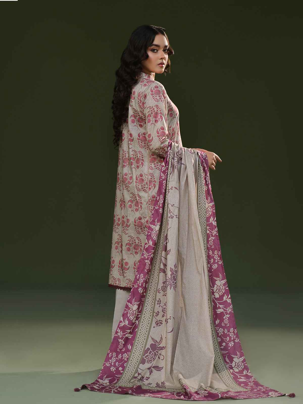 3Pc Printed Pret Suit Cambric Beige - OW3P-2411019