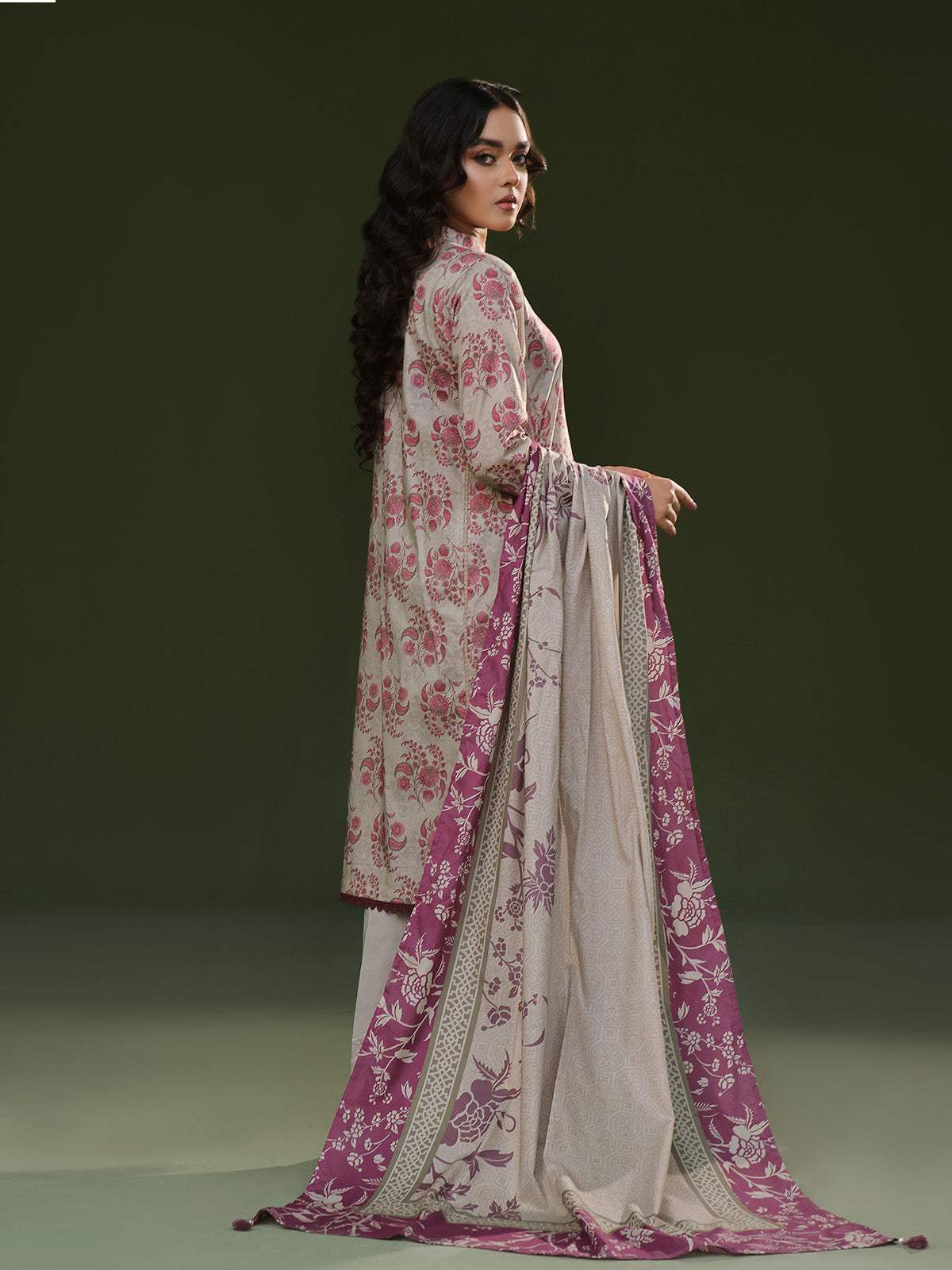 3Pc Printed Unstitched Cambric Beige - OC3P-6269-A