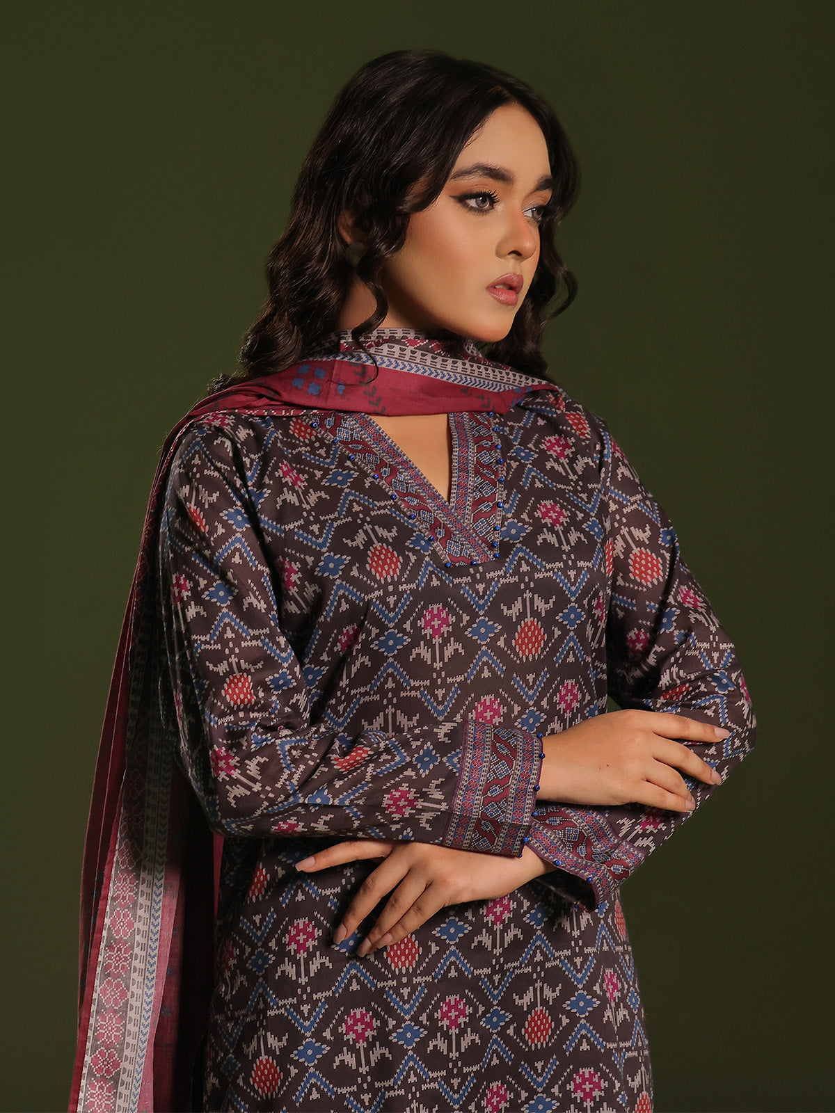 3Pc Printed Unstitched Cambric Black - OC3P-6273-A