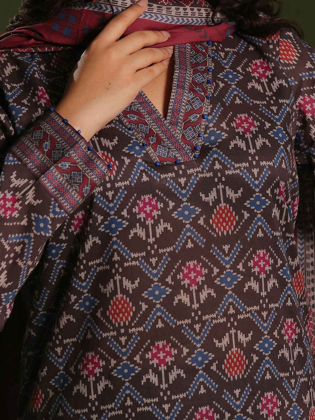 3Pc Printed Pret Suit Cambric Charcoal - OW3P-2411017