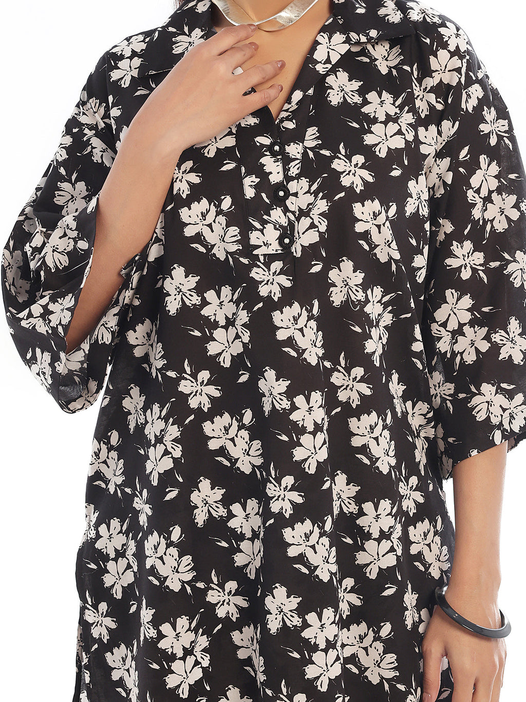 2Pc Printed Pret & unstitched Shirt Trouser Swiss Lawn Black