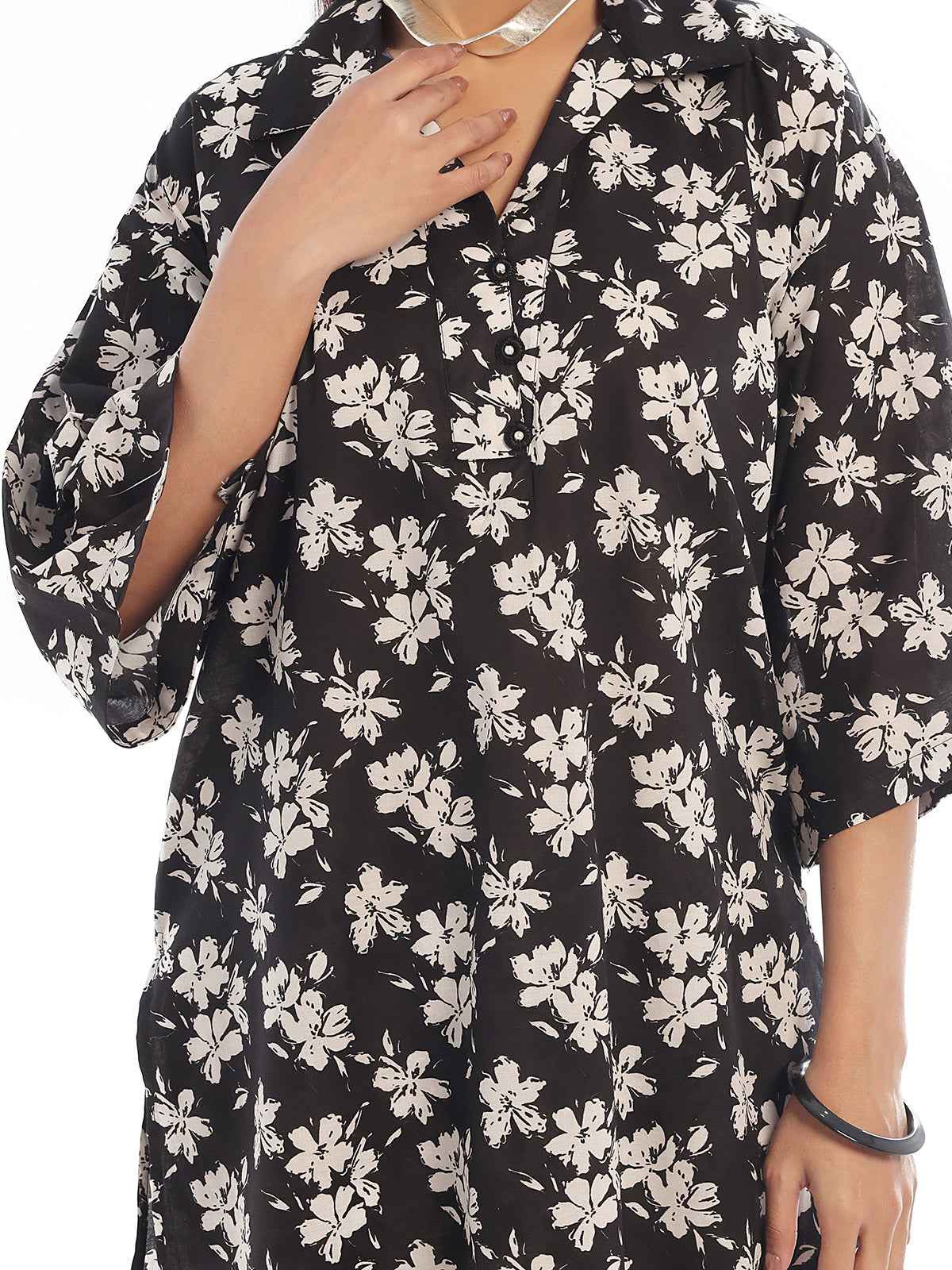 2Pc Printed Pret & unstitched Shirt Trouser Swiss Lawn Black