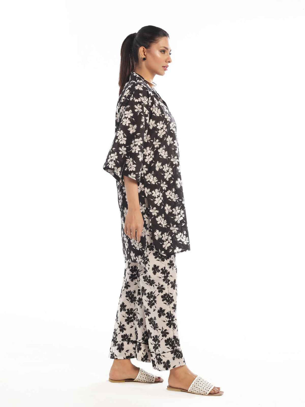2Pc Printed Pret & unstitched Shirt Trouser Swiss Lawn Black