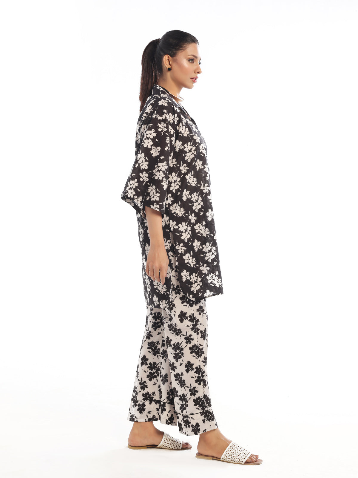 2Pc Printed Pret Shirt Trouser Swiss Lawn Black - OW2P-2412016