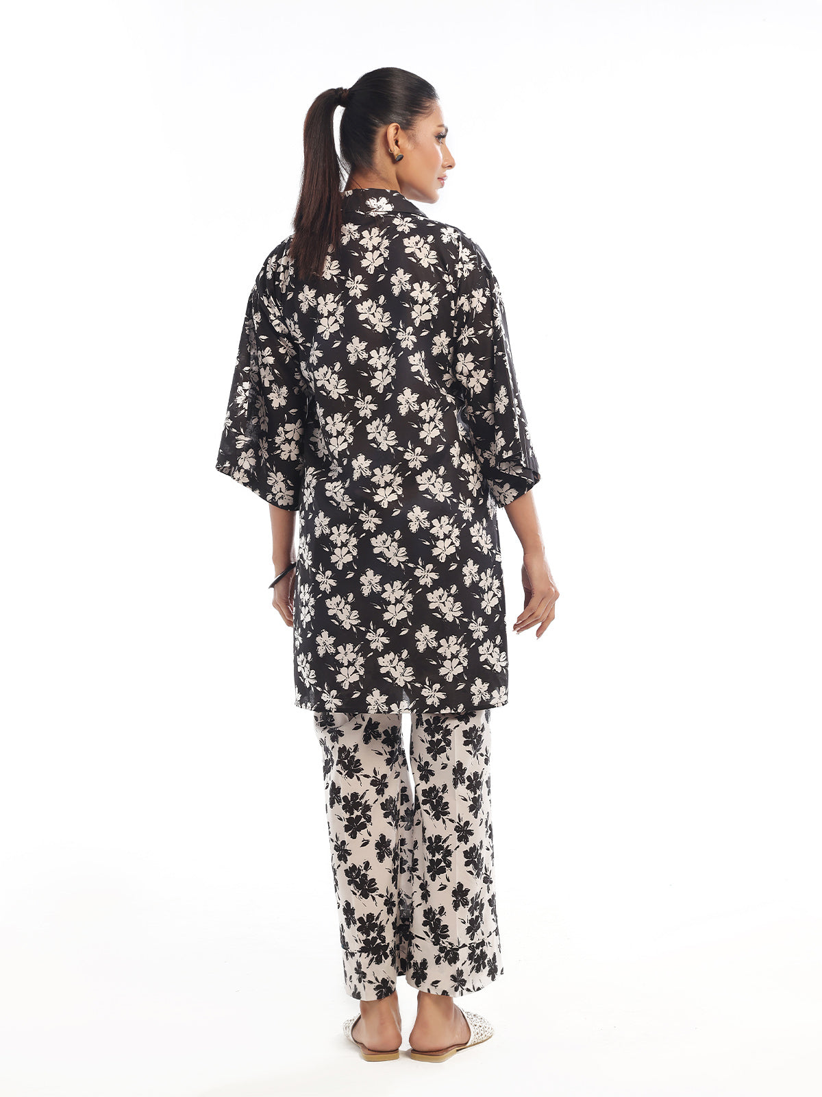 2Pc Printed Pret & unstitched Shirt Trouser Swiss Lawn Black