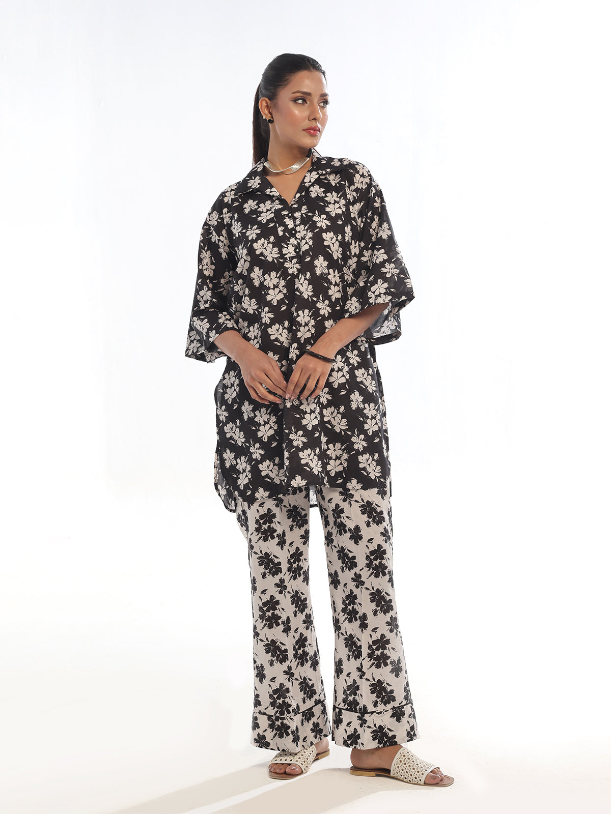 2Pc Printed Pret Shirt Trouser Swiss Lawn Black - OW2P-2412016
