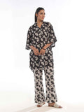 2Pc Printed Pret & unstitched Shirt Trouser Swiss Lawn Black
