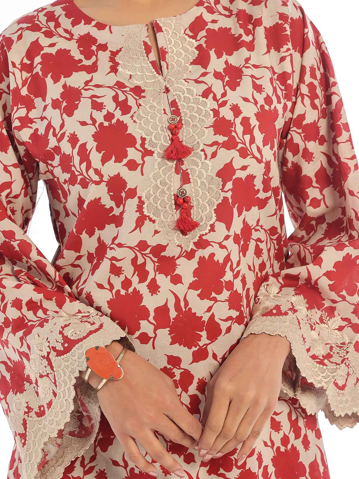 2Pc Embroidered Pret & Unstitched Shirt Trouser Lawn Red