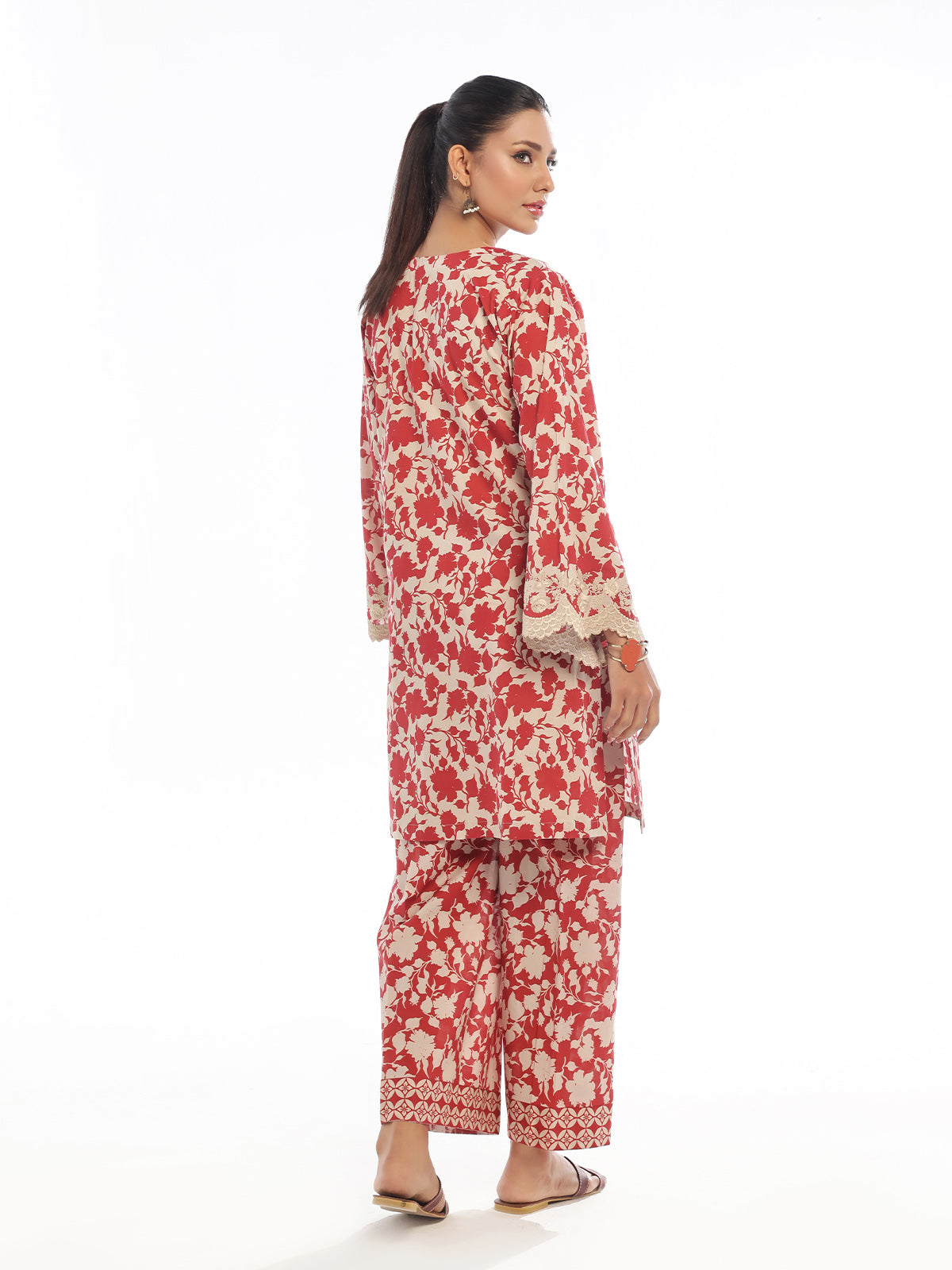 2Pc Embroidered Pret & Unstitched Shirt Trouser Lawn Red