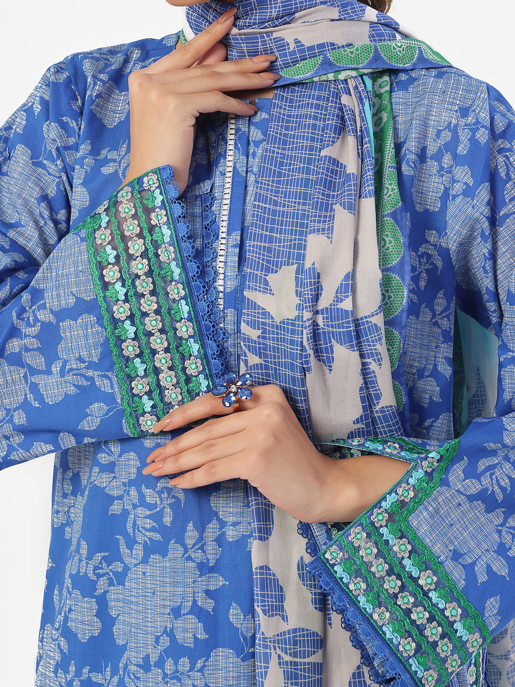 3PC Embroidered Pret & Unstitched Suit Lawn Blue