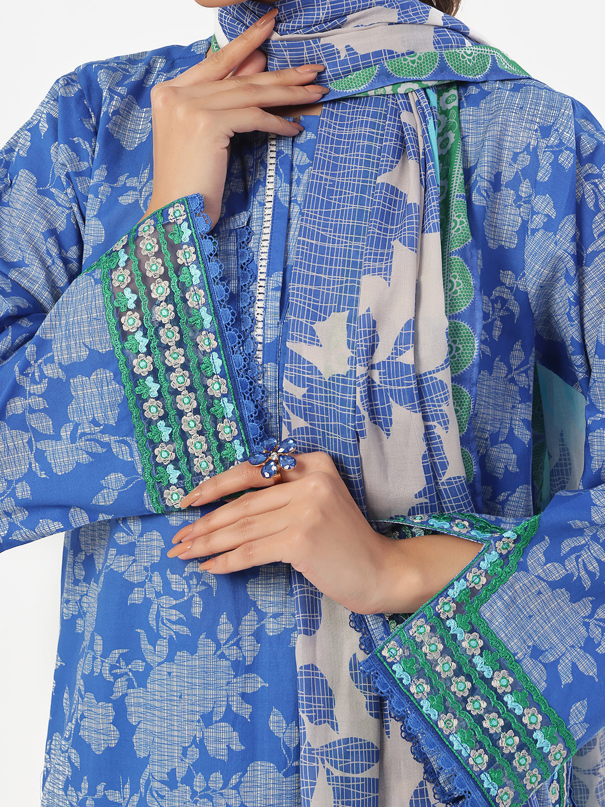 3PC Embroidered Pret & Unstitched Suit Lawn Blue