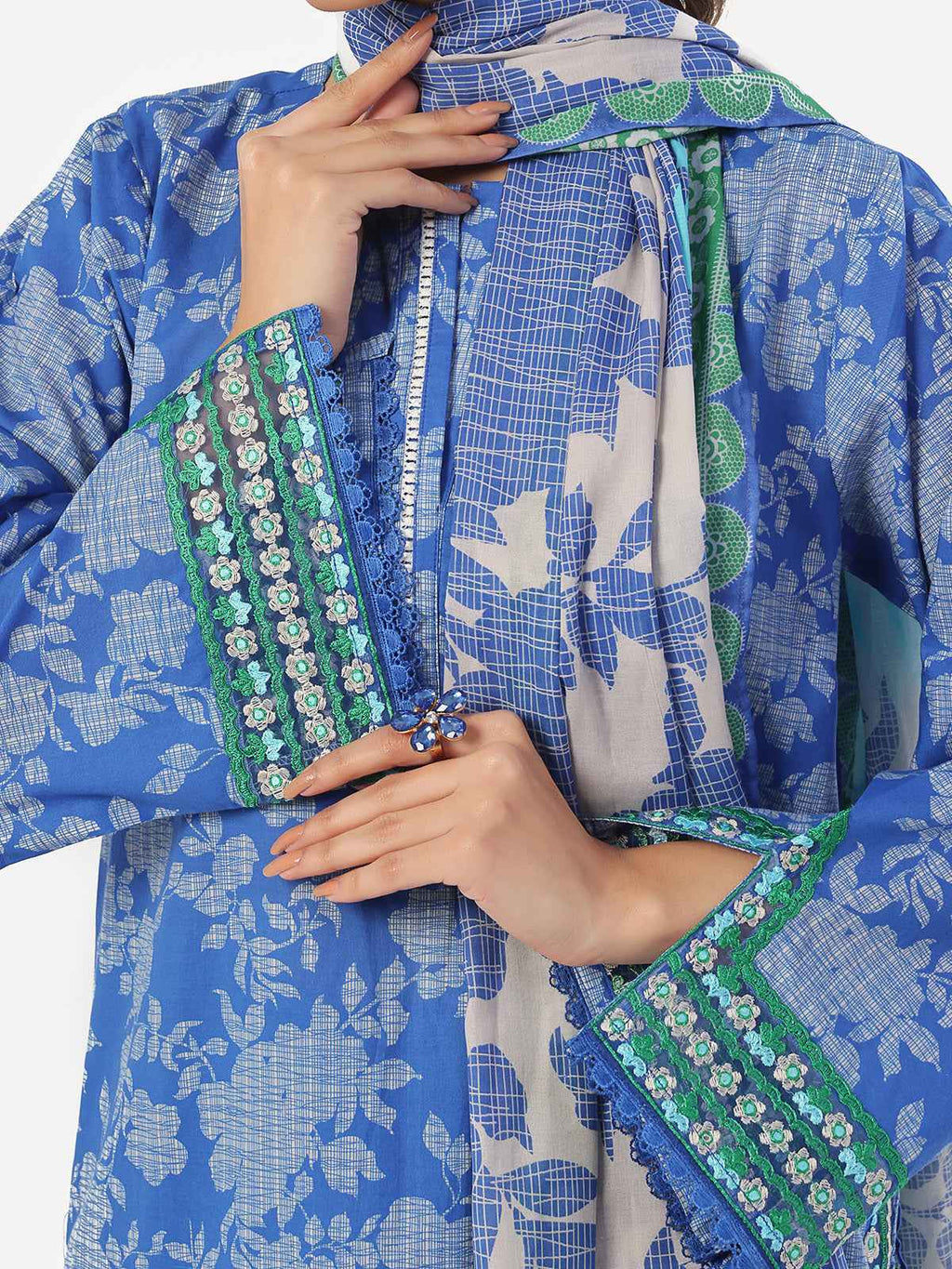 3PC Embroidered Pret & Unstitched Suit Lawn Blue