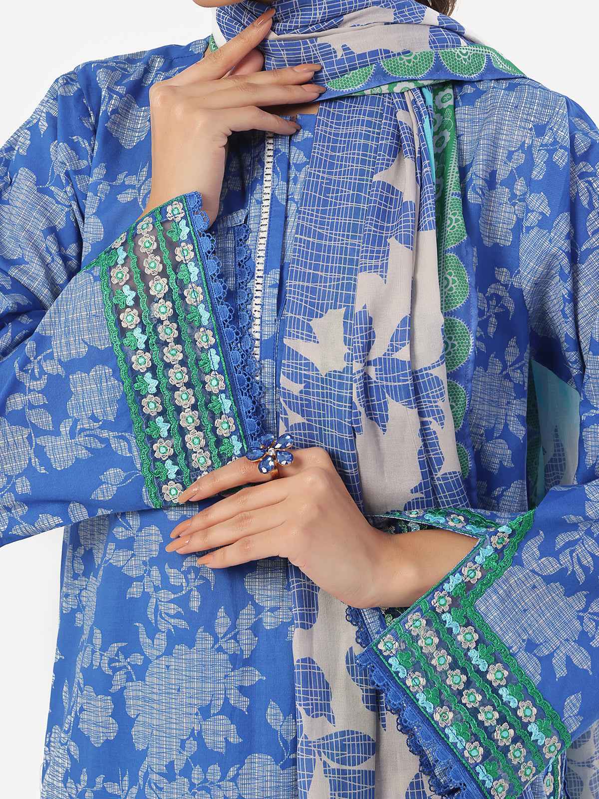 3PC Embroidered Pret & Unstitched Suit Lawn Blue