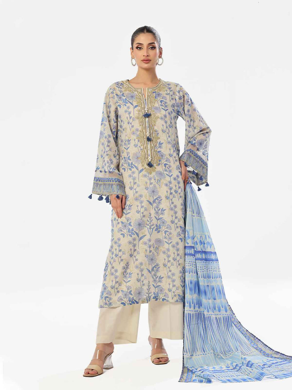 3PCs Embroidered Pret & Unstitched Suit Masoori Lawn Blue