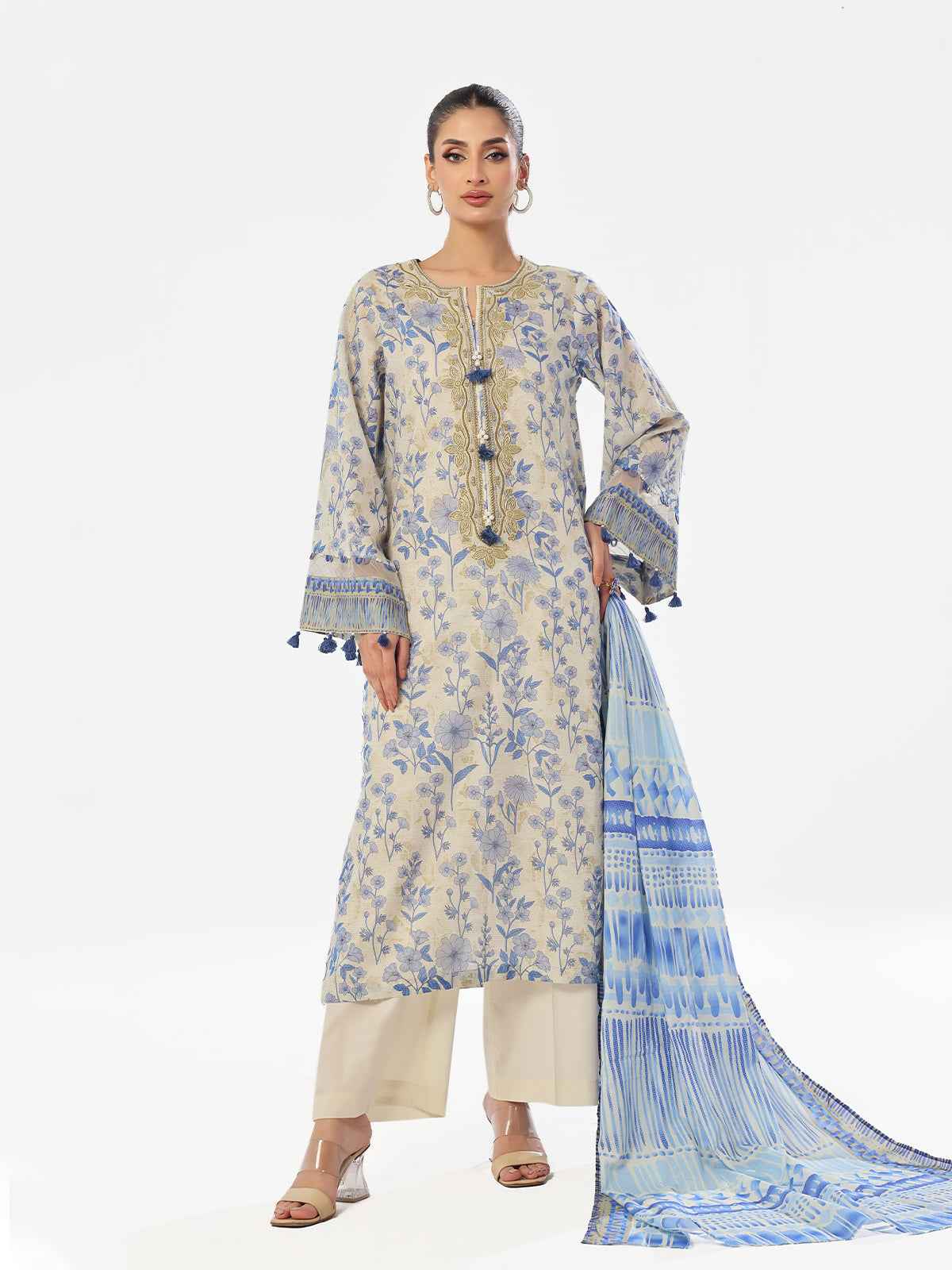 3PCs Embroidered Pret & Unstitched Suit Masoori Lawn Blue