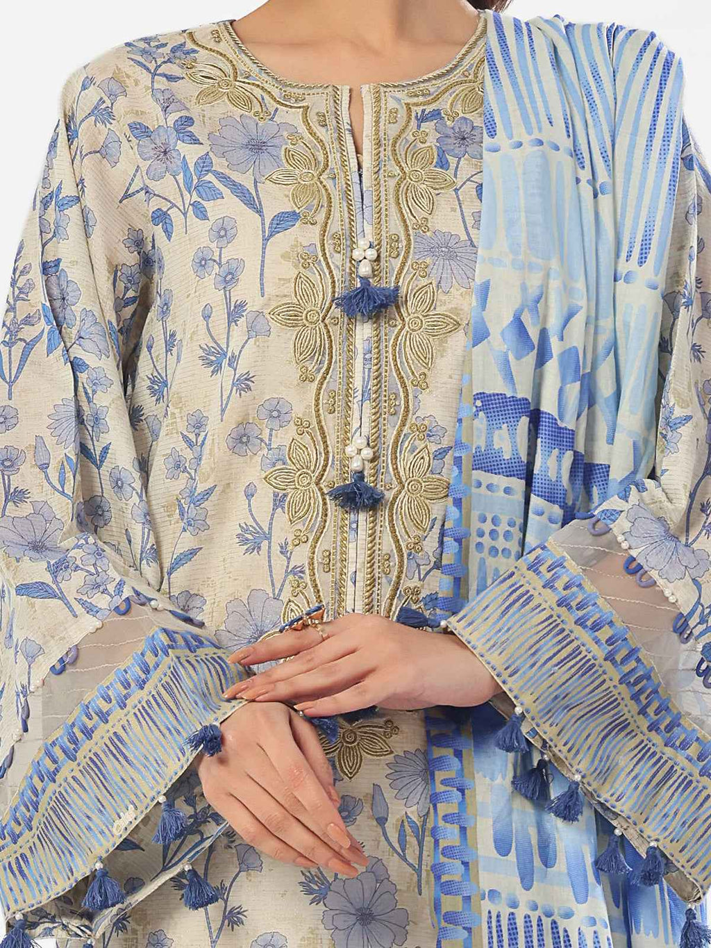 3PCs Embroidered Pret & Unstitched Suit Masoori Lawn Blue